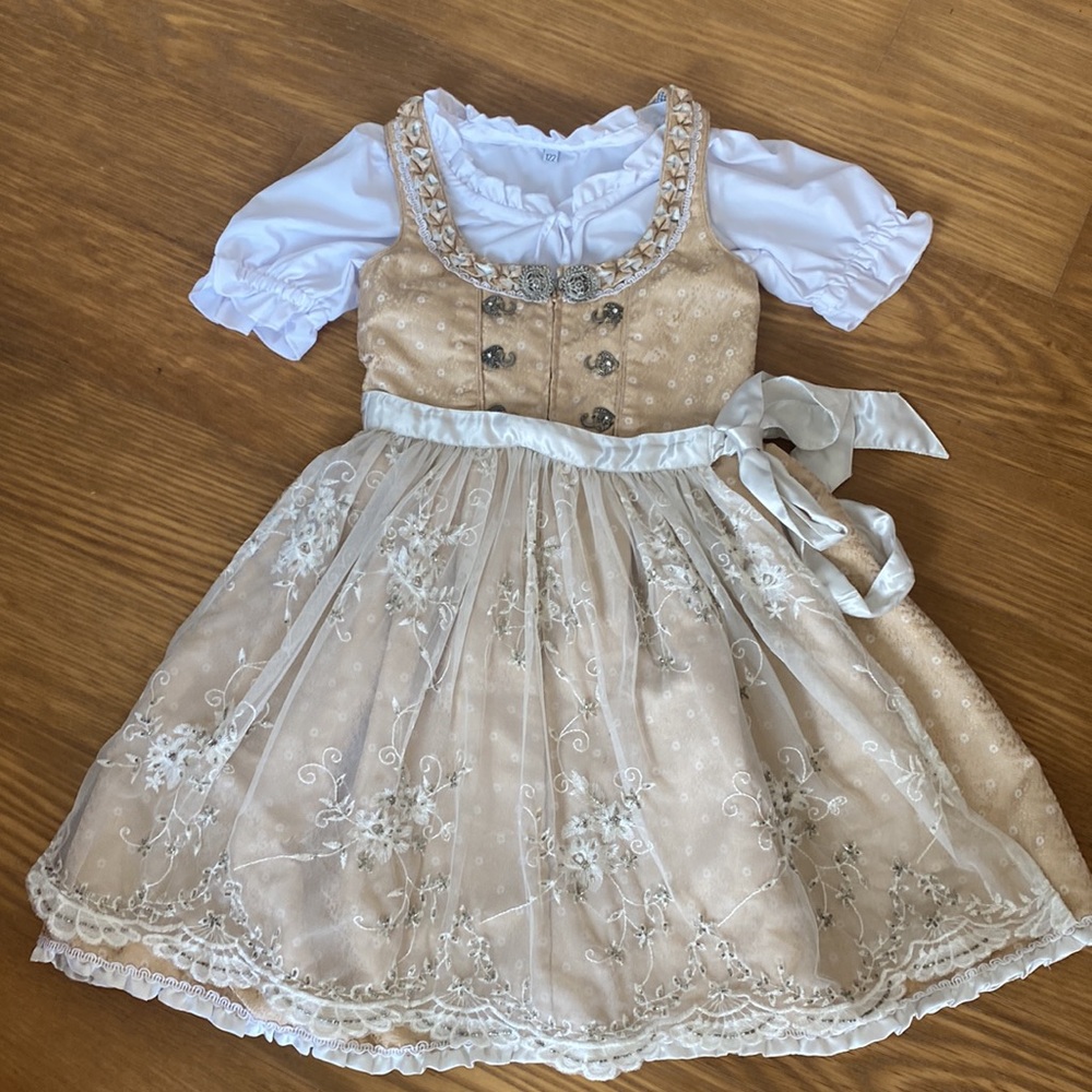 New TEINDL TRACHTEN Girl München Salzburg Dirndl Apron Dress Top 7-8 122